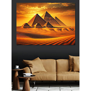 Altın Kumlu Piramitler Dekoratif Kanvas - Mdf Ahşap Tablo 100x140 cm