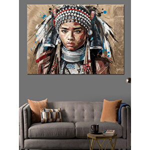 Kızılderili Çocuk Dekoratif Kanvas - Mdf Ahşap Tablo 50x70 cm
