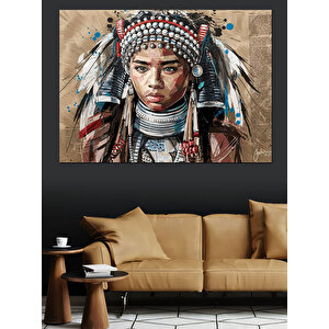 Kızılderili Çocuk Dekoratif Kanvas - Mdf Ahşap Tablo 100x140 cm