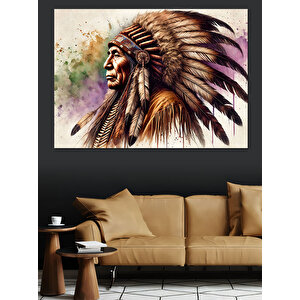 Kızılderili Şef Portresi Dekoratif Kanvas - Mdf Ahşap Tablo 100x140 cm