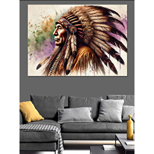 Kızılderili Şef Portresi Dekoratif Kanvas - Mdf Ahşap Tablo 25x35 cm