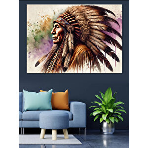 Kızılderili Şef Portresi Dekoratif Kanvas - Mdf Ahşap Tablo 25x35 cm