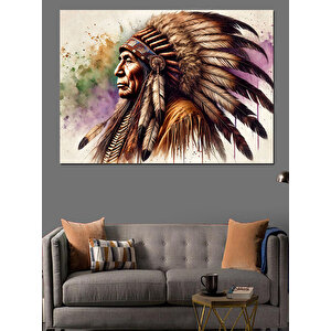 Kızılderili Şef Portresi Dekoratif Kanvas - Mdf Ahşap Tablo