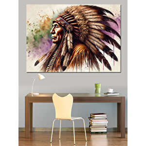 Kızılderili Şef Portresi Dekoratif Kanvas - Mdf Ahşap Tablo