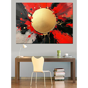 Altın Kırmızı Soyut Daire Dekoratif Kanvas - Mdf Ahşap Tablo