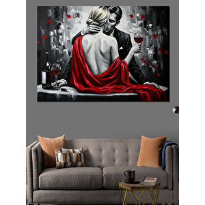 Kırmızı Elbiseli Kadın Arkadan Dekoratif Kanvas - Mdf Ahşap Tablo 100x140 cm