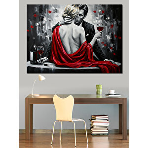 Kırmızı Elbiseli Kadın Arkadan Dekoratif Kanvas - Mdf Ahşap Tablo 100x140 cm
