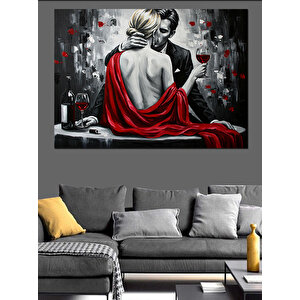Kırmızı Elbiseli Kadın Arkadan Dekoratif Kanvas - Mdf Ahşap Tablo 100x140 cm