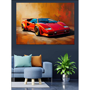 Kırmızı Lamborghini Dekoratif Kanvas - Mdf Ahşap Tablo