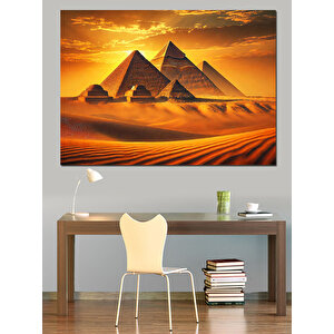 Altın Kumlu Piramitler Dekoratif Kanvas - Mdf Ahşap Tablo 35x50 cm