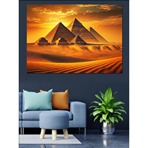 Altın Kumlu Piramitler Dekoratif Kanvas - Mdf Ahşap Tablo