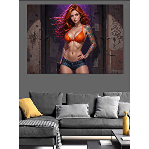Kırmızı Bikini Kadın Dekoratif Kanvas - Mdf Ahşap Tablo 100x140 cm