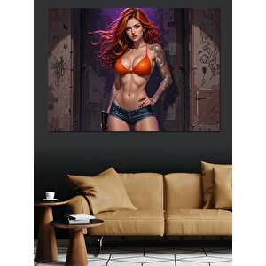 Kırmızı Bikini Kadın Dekoratif Kanvas - Mdf Ahşap Tablo 100x140 cm