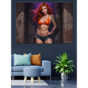 Kırmızı Bikini Kadın Dekoratif Kanvas - Mdf Ahşap Tablo 100x140 cm