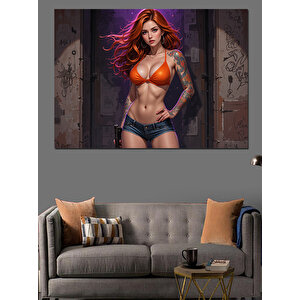 Kırmızı Bikini Kadın Dekoratif Kanvas - Mdf Ahşap Tablo