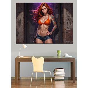 Kırmızı Bikini Kadın Dekoratif Kanvas - Mdf Ahşap Tablo