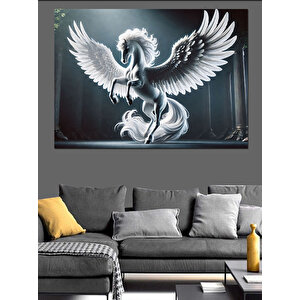 Kanatlı Beyaz Pegasus Dekoratif Kanvas - Mdf Ahşap Tablo 70x100 cm