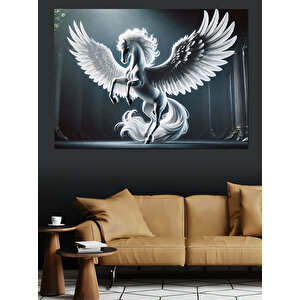 Kanatlı Beyaz Pegasus Dekoratif Kanvas - Mdf Ahşap Tablo 70x100 cm