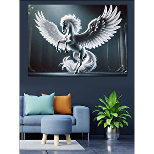 Kanatlı Beyaz Pegasus Dekoratif Kanvas - Mdf Ahşap Tablo 70x100 cm