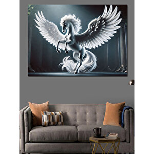 Kanatlı Beyaz Pegasus Dekoratif Kanvas - Mdf Ahşap Tablo