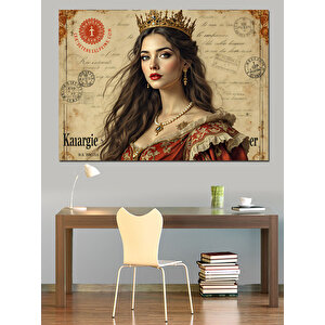 Kraliçe Portresi Kolaj Dekoratif Kanvas - Mdf Ahşap Tablo 35x50 cm