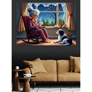 Pencere Kenarı Aile Anı Dekoratif Kanvas - Mdf Ahşap Tablo 100x140 cm