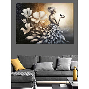 Beyaz Kuğulu Zarif Kadın Dekoratif Kanvas - Mdf Ahşap Tablo 50x70 cm