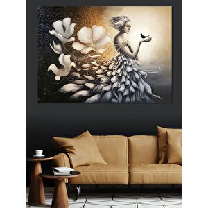 Beyaz Kuğulu Zarif Kadın Dekoratif Kanvas - Mdf Ahşap Tablo 50x70 cm