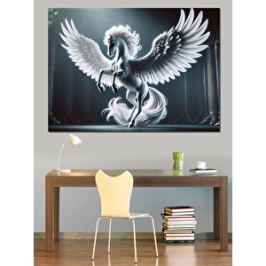 Kanatlı Beyaz Pegasus Dekoratif Kanvas - Mdf Ahşap Tablo