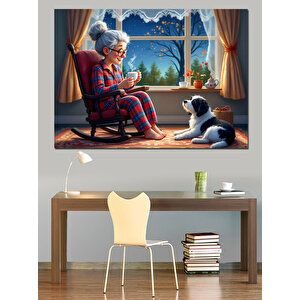 Pencere Kenarı Aile Anı Dekoratif Kanvas - Mdf Ahşap Tablo 50x70 cm