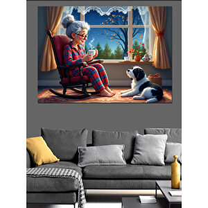 Pencere Kenarı Aile Anı Dekoratif Kanvas - Mdf Ahşap Tablo 50x70 cm