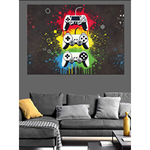 Renkli Oyun Kumandaları Dekoratif Kanvas - Mdf Ahşap Tablo 35x50 cm