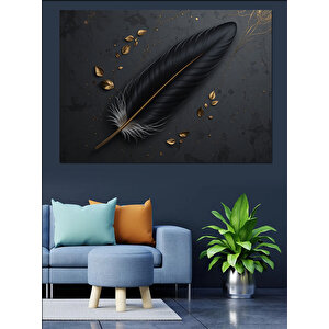 Siyah Tüy Ve Altın Parçalar Dekoratif Kanvas - Mdf Ahşap Tablo 50x70 cm