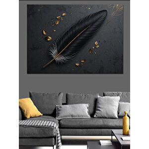 Siyah Tüy Ve Altın Parçalar Dekoratif Kanvas - Mdf Ahşap Tablo