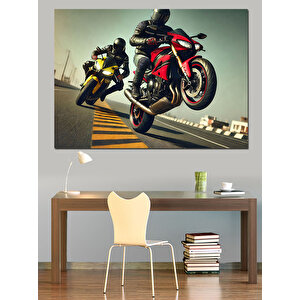 Havalı Kırmızı Siyah Motor Dekoratif Kanvas - Mdf Ahşap Tablo 35x50 cm