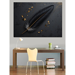 Siyah Tüy Ve Altın Parçalar Dekoratif Kanvas - Mdf Ahşap Tablo