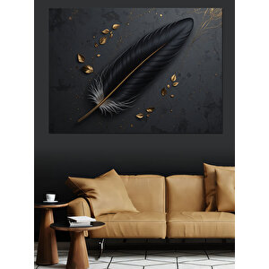 Siyah Tüy Ve Altın Parçalar Dekoratif Kanvas - Mdf Ahşap Tablo 70x100 cm