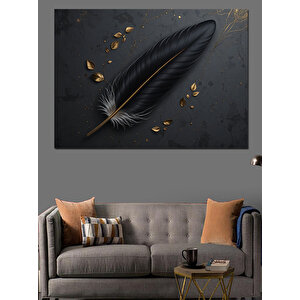 Siyah Tüy Ve Altın Parçalar Dekoratif Kanvas - Mdf Ahşap Tablo 70x100 cm