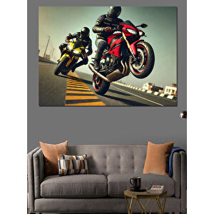 Havalı Kırmızı Siyah Motor Dekoratif Kanvas - Mdf Ahşap Tablo 50x70 cm
