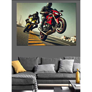 Havalı Kırmızı Siyah Motor Dekoratif Kanvas - Mdf Ahşap Tablo 50x70 cm