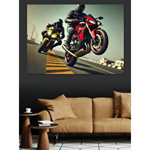 Havalı Kırmızı Siyah Motor Dekoratif Kanvas - Mdf Ahşap Tablo