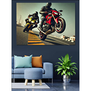 Havalı Kırmızı Siyah Motor Dekoratif Kanvas - Mdf Ahşap Tablo