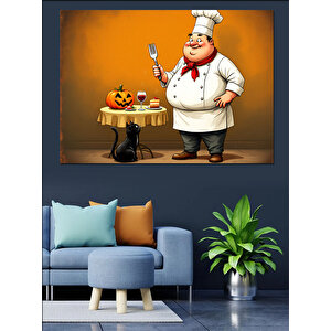 Şef Ve Balkabağı Figürü Dekoratif Kanvas - Mdf Ahşap Tablo 70x100 cm