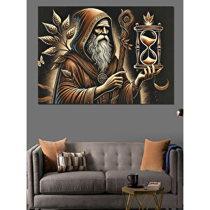 Bilge Yaşlı Adam Ve Kum Saati Dekoratif Kanvas - Mdf Ahşap Tablo 35x50 cm