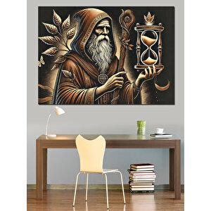 Bilge Yaşlı Adam Ve Kum Saati Dekoratif Kanvas - Mdf Ahşap Tablo 35x50 cm