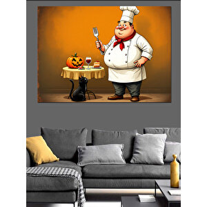 Şef Ve Balkabağı Figürü Dekoratif Kanvas - Mdf Ahşap Tablo