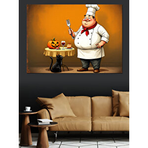 Şef Ve Balkabağı Figürü Dekoratif Kanvas - Mdf Ahşap Tablo