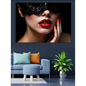 Siyah Dantelli Kırmızı Dudaklar Dekoratif Kanvas - Mdf Ahşap Tablo 50x70 cm