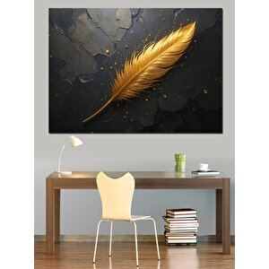 Altın Metalik Tüy Dekoratif Kanvas - Mdf Ahşap Tablo 70x100 cm