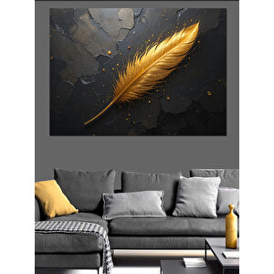 Altın Metalik Tüy Dekoratif Kanvas - Mdf Ahşap Tablo 70x100 cm